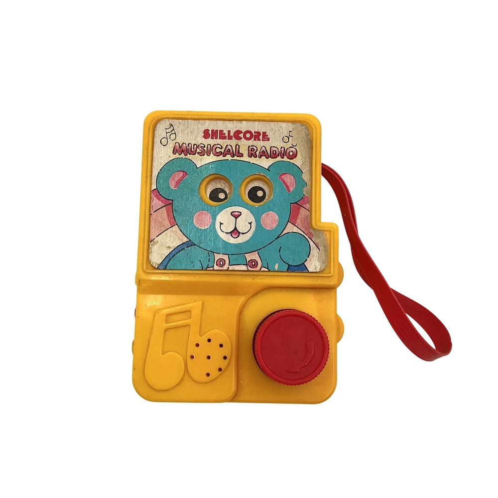Vintage Shelcore Inc. Musical Radio Wind Up Music Box 1982 Yellow Bear